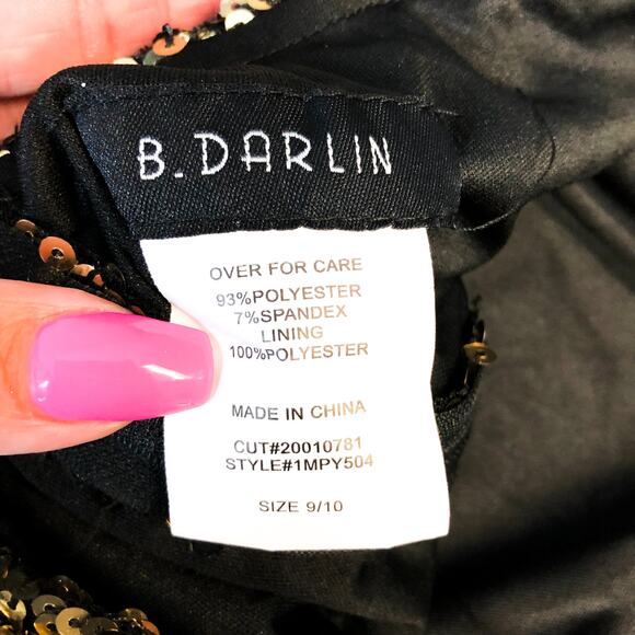 B.DARLIN Juniors Sequined A-Line Mini Dress 9/10 Black Gold Sleeveless NWT - Picture 8 of 9